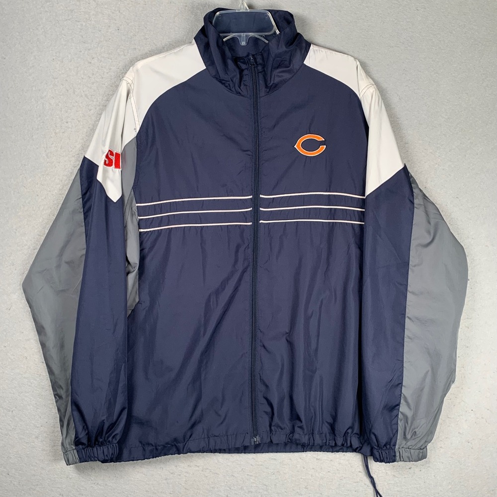 Reebok Windbreaker Jacket Mens Large Blue NFL Team Apparel Chicago Bears Zip Up - Picture 1 of 14